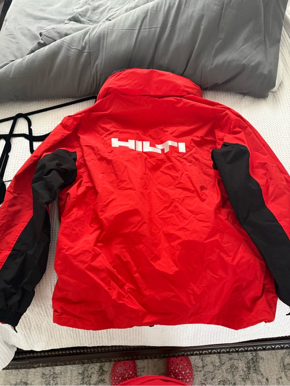 Hilti Men's Red and Black Hooded Work Jacket with Removable Lining